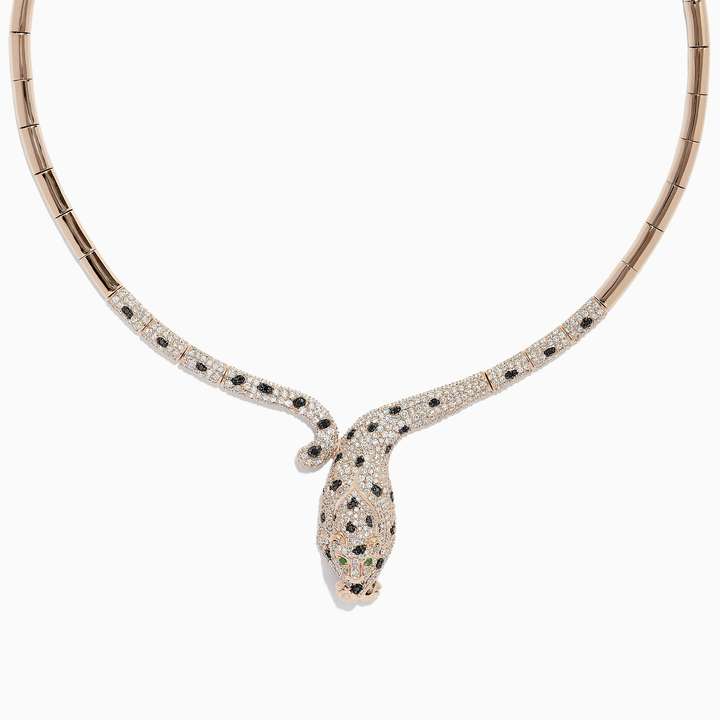 Effy Signature 14K Rose Gold Diamond and Emerald Panther Necklace, 4.51 TCW
